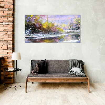 Glas foto Winterlandschap met een rivier