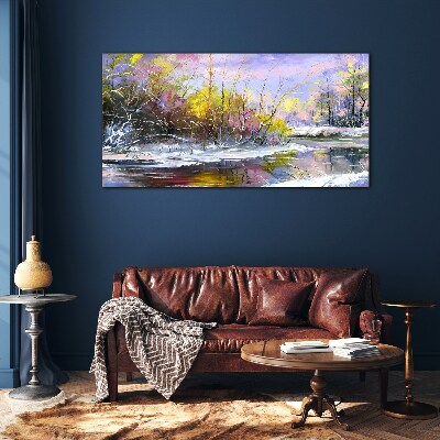 Glas foto Winterlandschap met een rivier