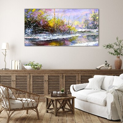 Glas foto Winterlandschap met een rivier