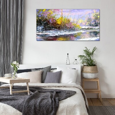 Glas foto Winterlandschap met een rivier