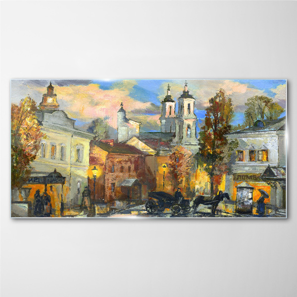 Foto op glas Een charmante straat in een herfstlandschap