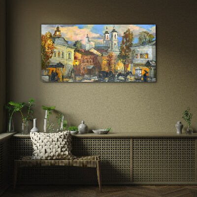 Foto op glas Een charmante straat in een herfstlandschap