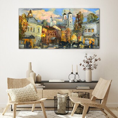 Foto op glas Een charmante straat in een herfstlandschap