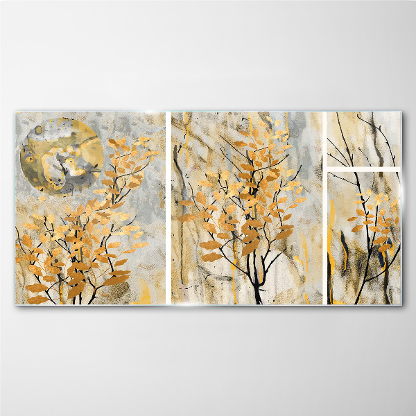 Schilderij op glas Gouden bladeren in het maanlicht