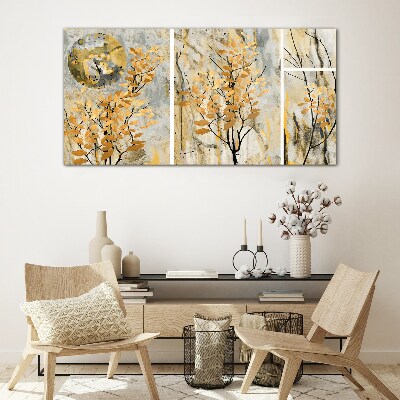 Schilderij op glas Gouden bladeren in het maanlicht