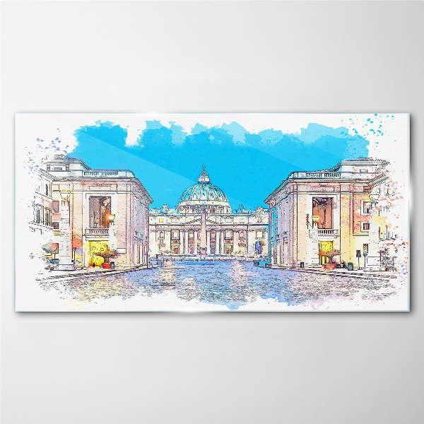 Foto op glas Het Vaticaan in aquarelkleuren