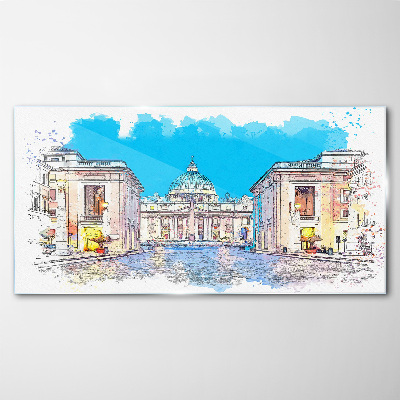 Foto op glas Het Vaticaan in aquarelkleuren