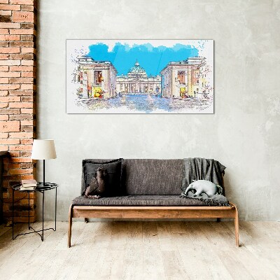 Foto op glas Het Vaticaan in aquarelkleuren