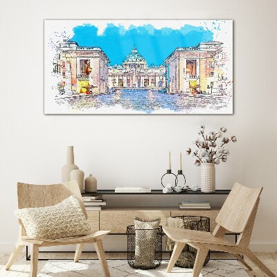 Foto op glas Het Vaticaan in aquarelkleuren