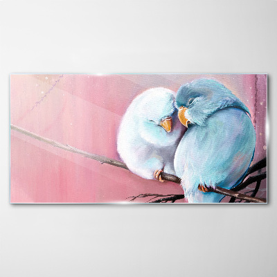 Glas foto Schattige papegaaien op een tak