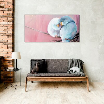 Glas foto Schattige papegaaien op een tak