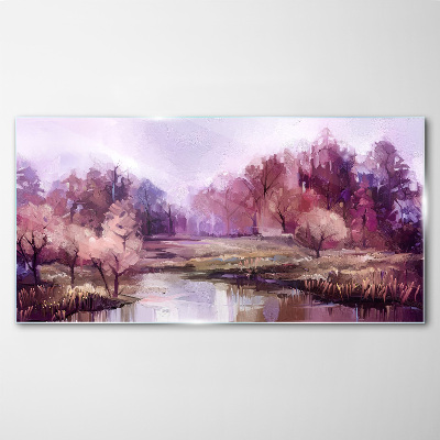 Schilderij op glas Lentelandschap in tinten roze