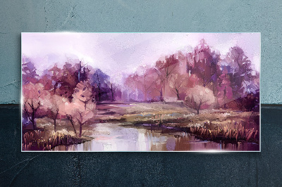 Schilderij op glas Lentelandschap in tinten roze