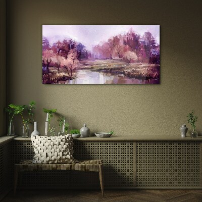 Schilderij op glas Lentelandschap in tinten roze