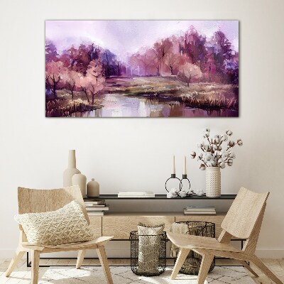 Schilderij op glas Lentelandschap in tinten roze