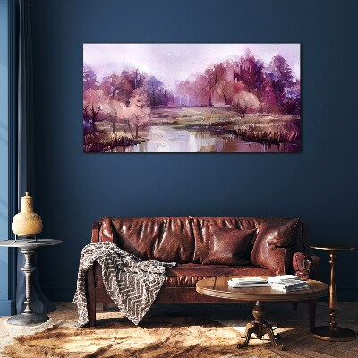 Schilderij op glas Lentelandschap in tinten roze