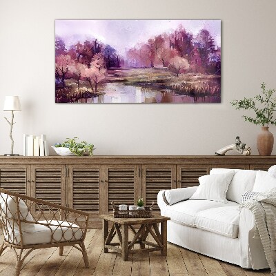 Schilderij op glas Lentelandschap in tinten roze