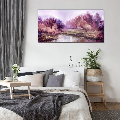 Schilderij op glas Lentelandschap in tinten roze