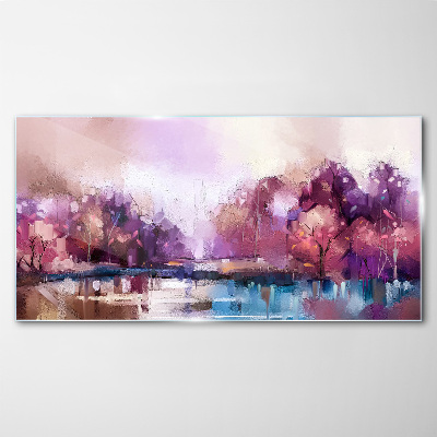 Foto op glas Roze weerspiegelingen in het winterlandschap