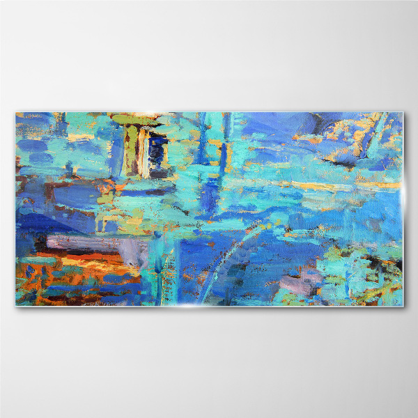 Foto op glas Abstracte compositie in blauwe tinten