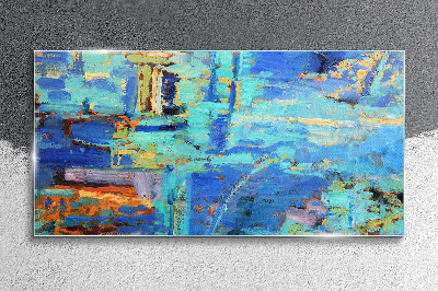 Foto op glas Abstracte compositie in blauwe tinten