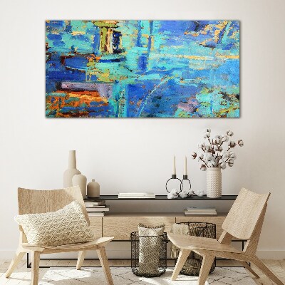 Foto op glas Abstracte compositie in blauwe tinten