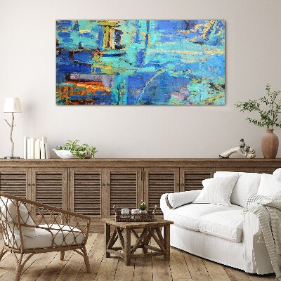 Foto op glas Abstracte compositie in blauwe tinten