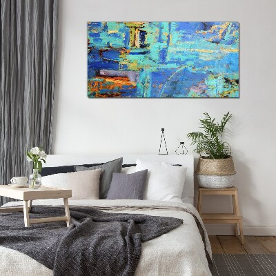 Foto op glas Abstracte compositie in blauwe tinten