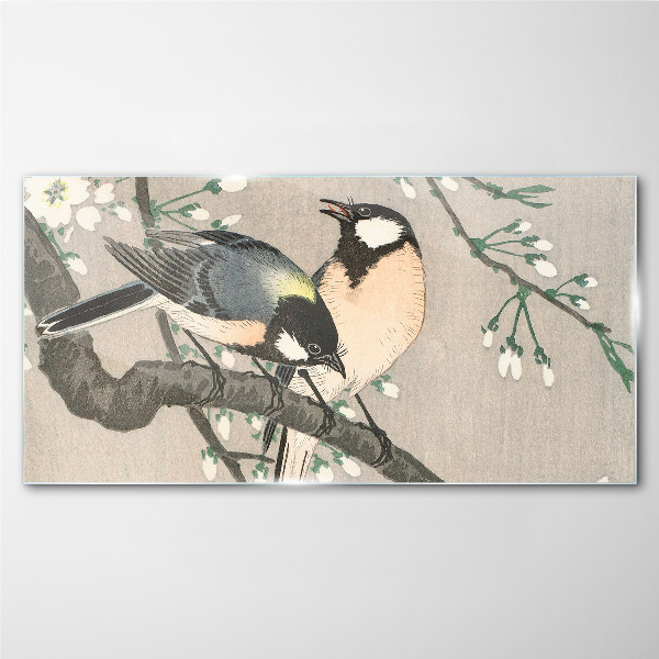 Schilderij op glas Vogels op een tak