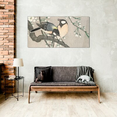 Schilderij op glas Vogels op een tak