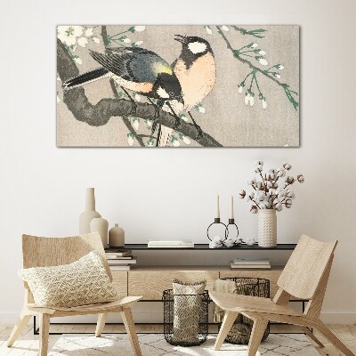 Schilderij op glas Vogels op een tak