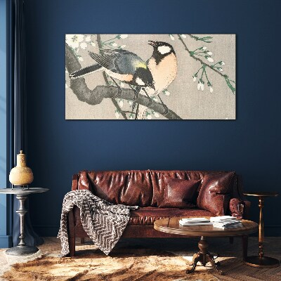 Schilderij op glas Vogels op een tak