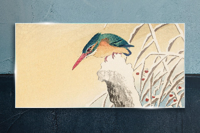 Foto op glas Een vogel tegen een delicaat landschap