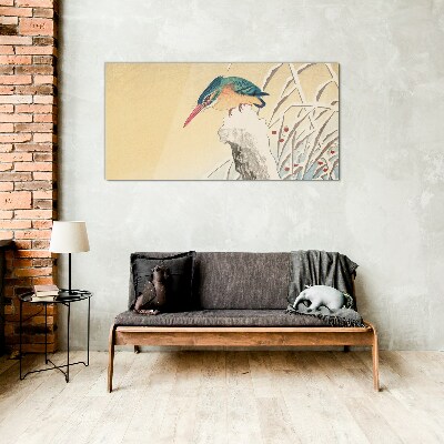 Foto op glas Een vogel tegen een delicaat landschap