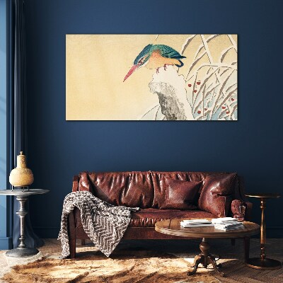 Foto op glas Een vogel tegen een delicaat landschap