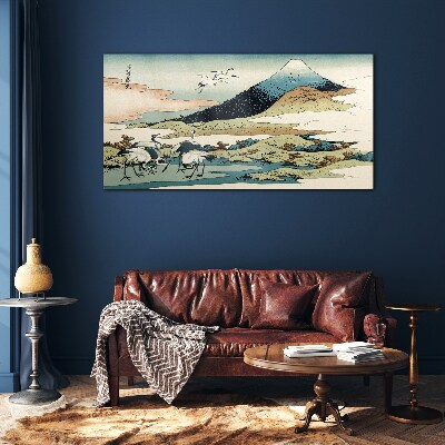 Glas foto Kranen bij een berg