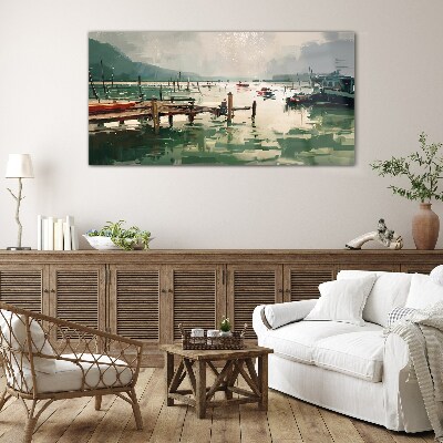 Foto op glas Een rustige haven in de ochtend