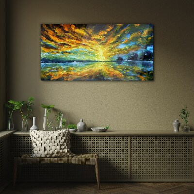 Schilderij op glas Gouden wolken boven kalm water