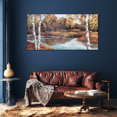 Foto op glas Herfstlandschap aan de rivier