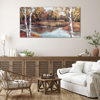 Foto op glas Herfstlandschap aan de rivier