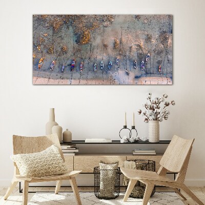 Schilderij op glas Een rustige haven in het zonsonderganglicht