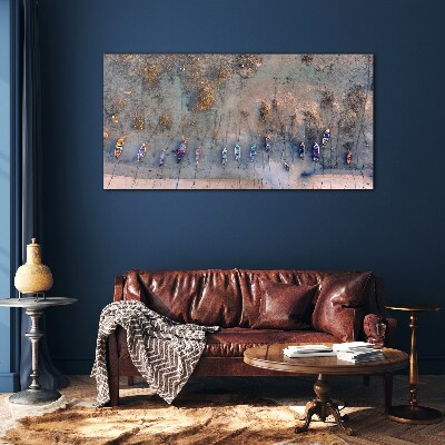 Schilderij op glas Een rustige haven in het zonsonderganglicht