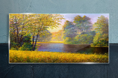 Schilderij op glas Gouden herfst aan de rivier