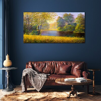 Schilderij op glas Gouden herfst aan de rivier