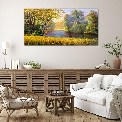 Schilderij op glas Gouden herfst aan de rivier