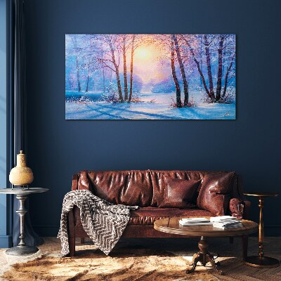 Foto op glas Wintermorgen in het bos