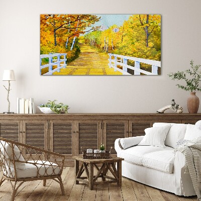 Foto op glas Gouden pad in het herfstbos