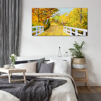 Foto op glas Gouden pad in het herfstbos