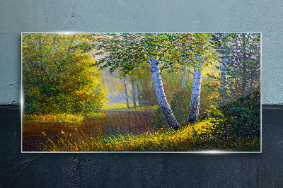 Glas foto Gouden licht op de rivieroever