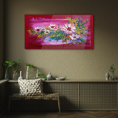 Glas foto Bloemen op een roze achtergrond